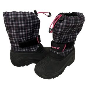 Kamik Pink Black Girls Finley Checker Plaid Snow Boots Kids Sz 1 Winter Insulate